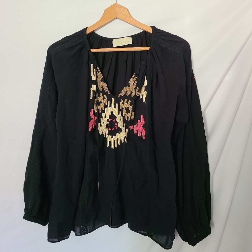 Love Sam Beaded Tribal Aztec Pattern Bohemian Long Sleeve Top sz M